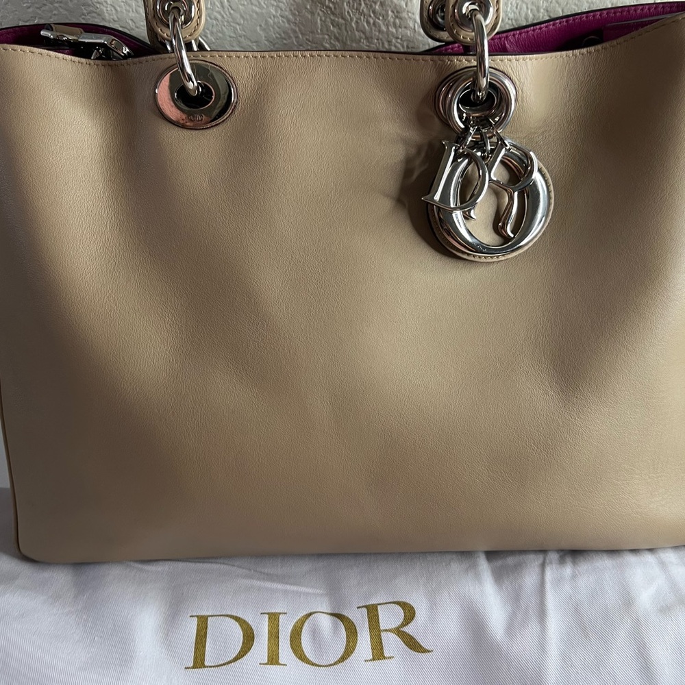 Dior Beige Leather Tote with Silver Accents - Picture 10 of 13